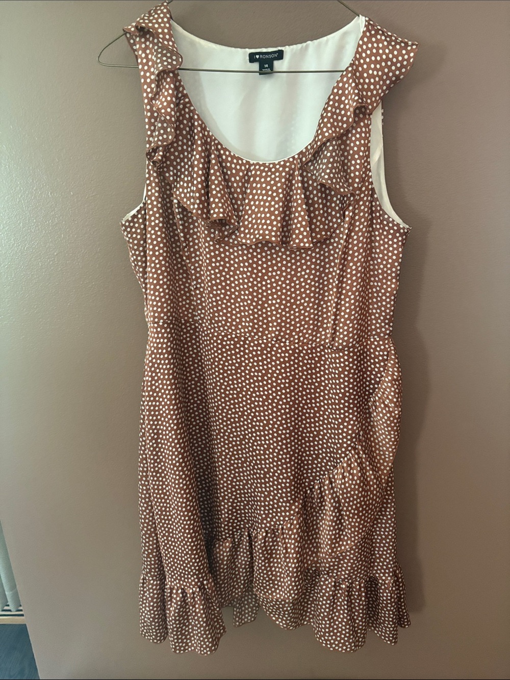 I Heart Ronson Rust Polka Dot Ruffle Midi Dress